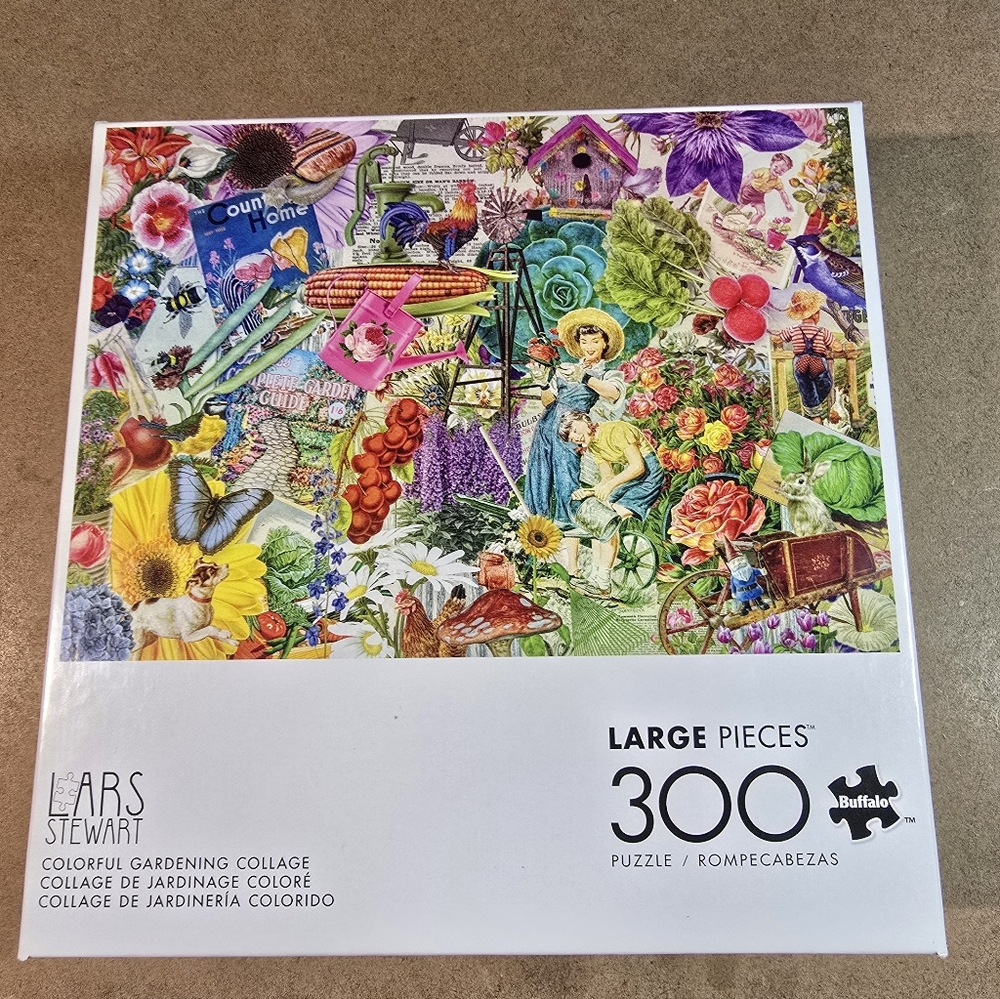 Buffalo Lars Stewart Colorful Gardening Collage Puzzle. 300 pieces